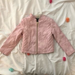 Blush Pink Genuine Kids Faux Leather Moto Jacket